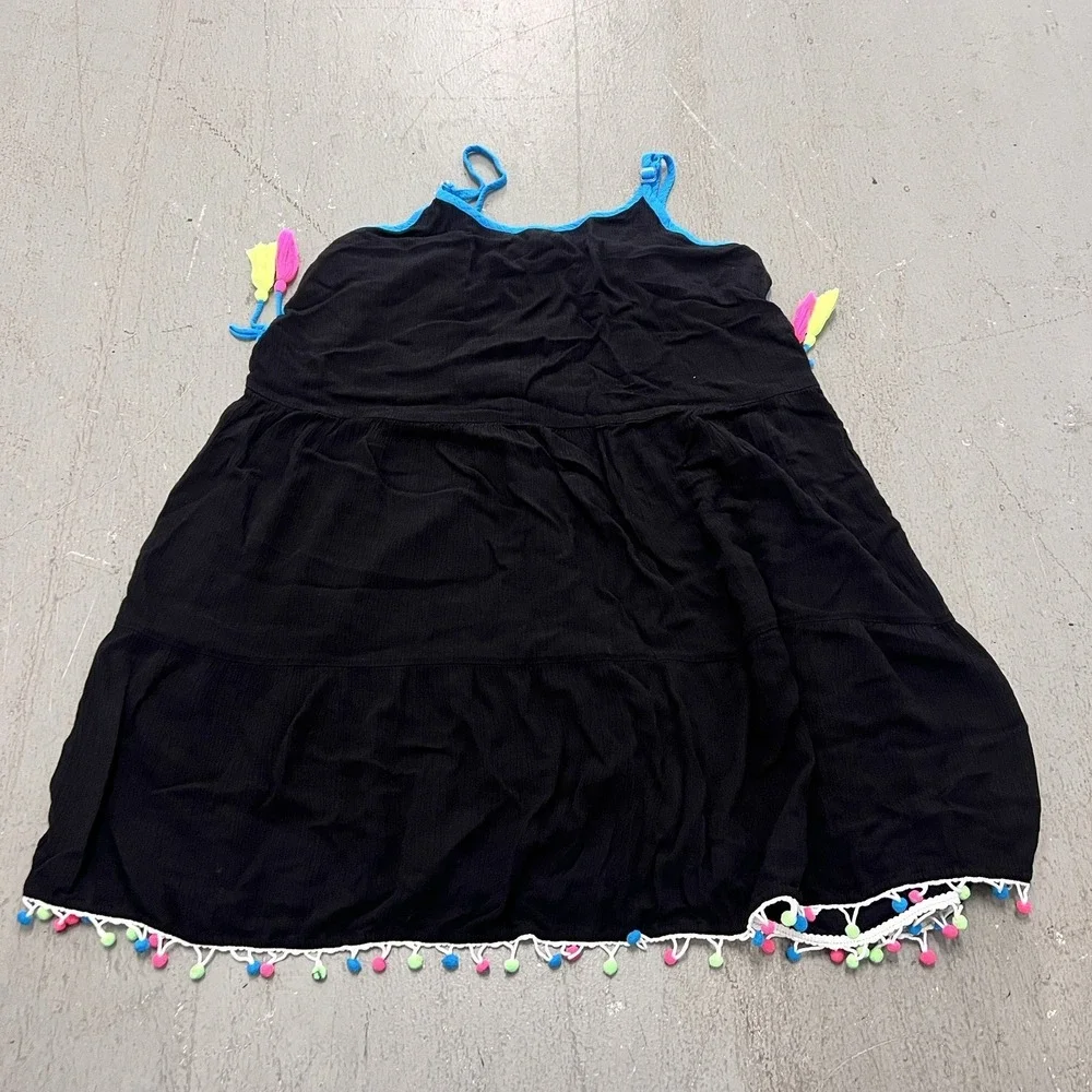 Justice Girls Black‎ Spaghetti Strap Dress Neon Fringe Party Outfit Size 14/16
